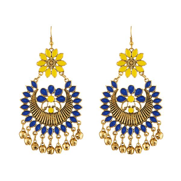Jeweljunk Blue And Yellow Meenakari Afghani Earrings - 1312408A