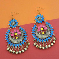 Jeweljunk Blue And Pink Silver Plated Meenakari Afghani Earrings - 1312408F