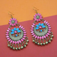 Jeweljunk Blue And Pink Silver Plated Meenakari Afghani Earrings - 1312408G
