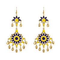 Jeweljunk Yellow And Blue Meenakari Afghani Earrings - 1312409A