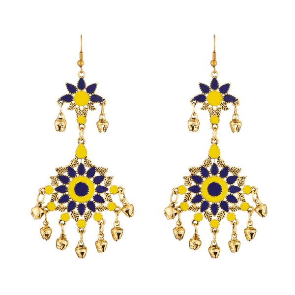 Jeweljunk Yellow And Blue Meenakari Afghani Earrings - 1312409A