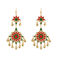Jeweljunk Red And Green Meenakari Afghani Earrings - 1312409C