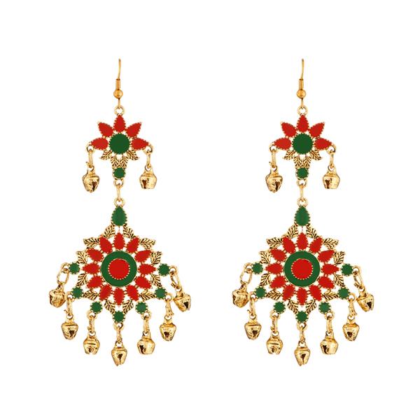 Jeweljunk Red And Green Meenakari Afghani Earrings - 1312409C
