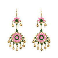Jeweljunk Pink Meenakari Gold Plated Afghani Earrings - 1312409E