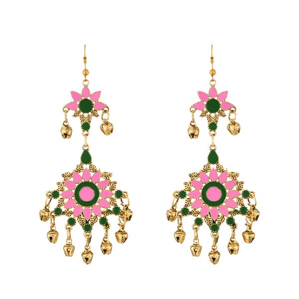 Jeweljunk Pink Meenakari Gold Plated Afghani Earrings - 1312409E