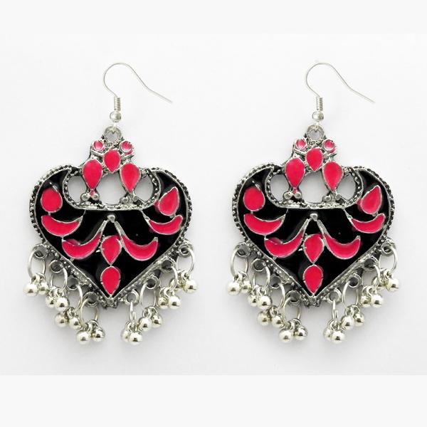 Tip Top Fashions Pink Meenakari Rhodium Plated Afghani Earrings - 1312410B