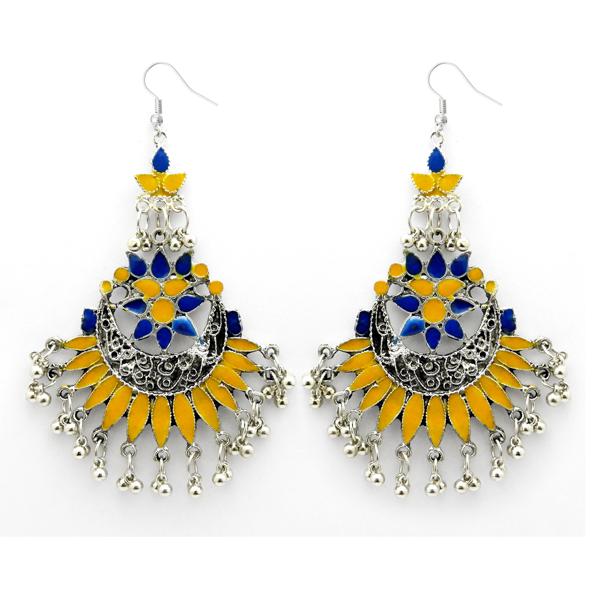 Tip Top Fashions Meenakari Rhodium Plated Afghani Earrings - 1312411A