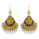 Jeweljunk Yellow Meenakari Rhodium Plated Afghani Earrings - 1312411C