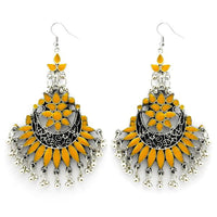 Jeweljunk Yellow Meenakari Rhodium Plated Afghani Earrings - 1312411C