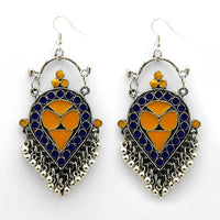 Kriaa Blue And Yellow Meenakari Afghani Earrings