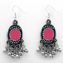 Jeweljunk Pink Meenakari Rhodium Plated Afghani Earrings - 1312415D