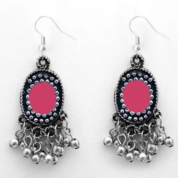 Jeweljunk Pink Meenakari Rhodium Plated Afghani Earrings - 1312415D