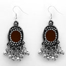 Jeweljunk Brown Meenakari Rhodium Plated Afghani Earrings - 1312415E