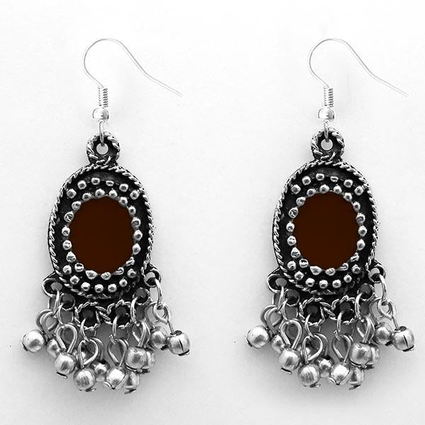 Jeweljunk Brown Meenakari Rhodium Plated Afghani Earrings - 1312415E