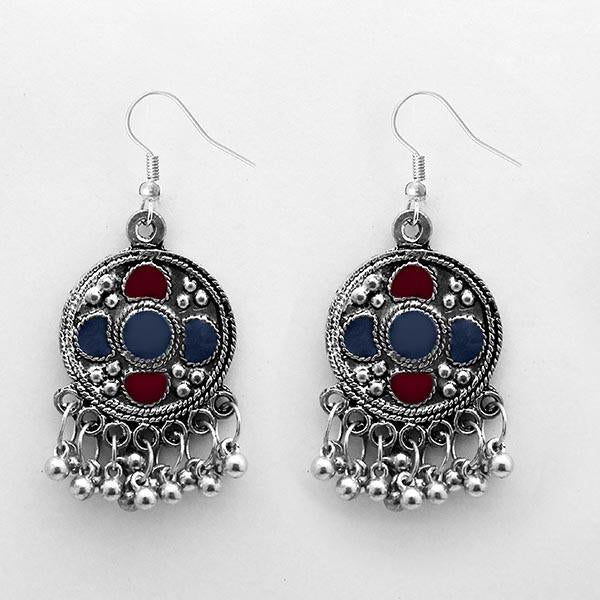 Jeweljunk Blue Meenakari Rhodium Plated Afghani Earrings - 1312416H