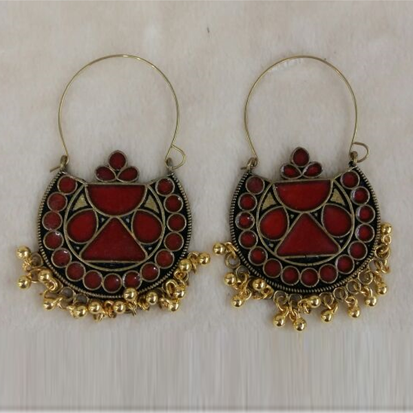 Jeweljunk Meenakari Antique Gold Plated Afghani Earrings - 1312421