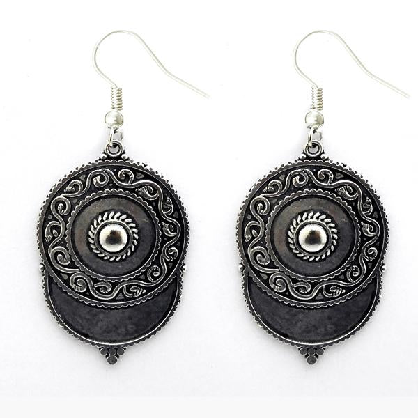 Urthn Black Oxidised Plated Dangler Earrings - 1312422B