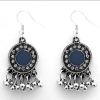 Jeweljunk Oxidised Plated Blue Meenakari Afghani Earrings - 1312426B