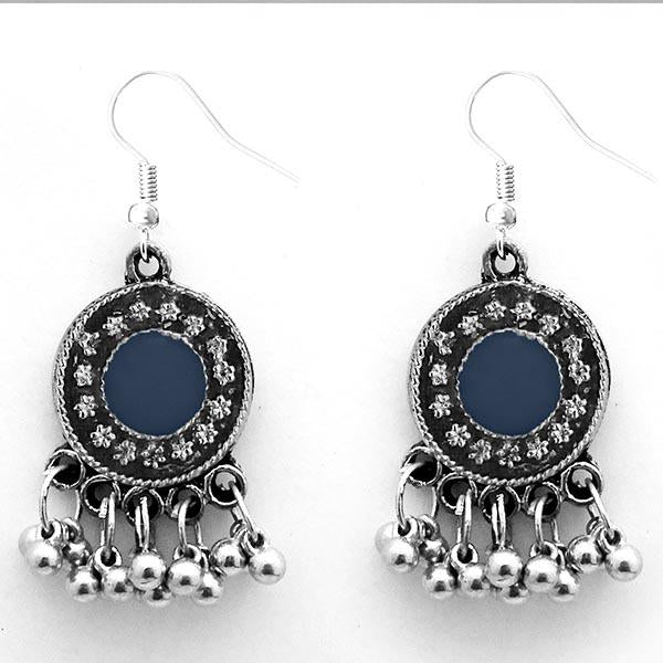 Jeweljunk Oxidised Plated Blue Meenakari Afghani Earrings - 1312426B
