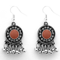 Jeweljunk Oxidised Plated Brown Meenakari Afghani Earrings - 1312426D