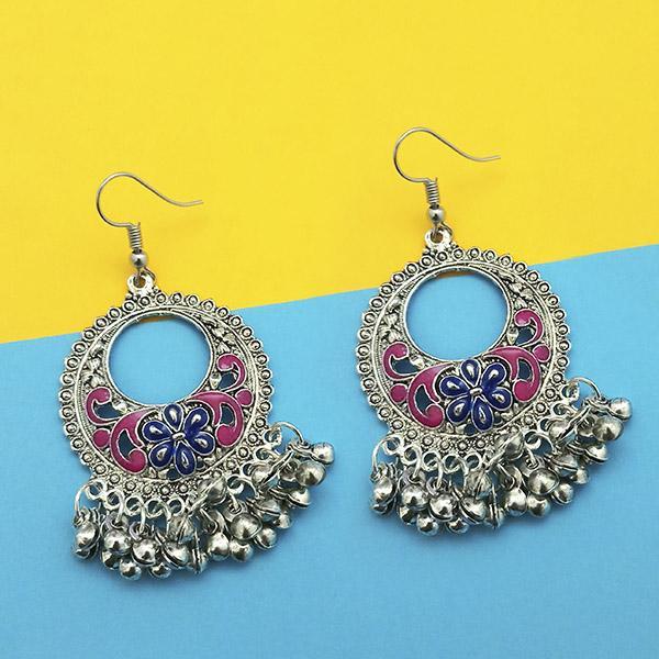 Tip Top Fashions Blue And Pink Silver Plated Meenakari Afghani Earrings - 1312427A