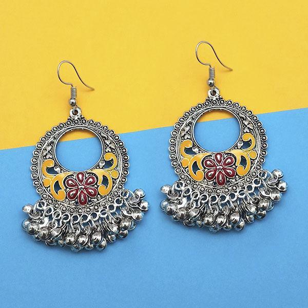 Jeweljunk Yellow And Maroon Silver Plated Meenakari Afghani Earrings - 1312427C