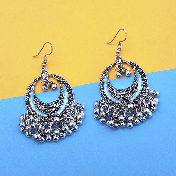 Tip Top Fashions Blue Silver Plated Meenakari Afghani Earrings - 1312429A