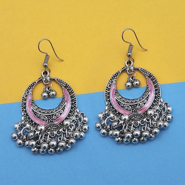 Tip Top Fashions Pink Silver Plated Meenakari Afghani Earrings - 1312429B