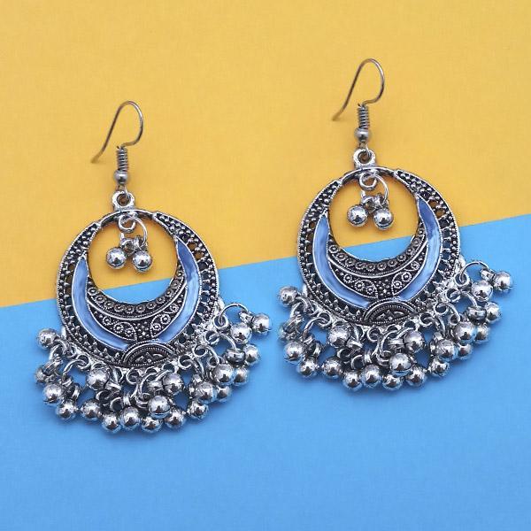 Tip Top Fashions Blue Silver Plated Meenakari Afghani Earrings - 1312429D