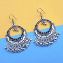 Jeweljunk Black And White Silver Plated Meenakari Afghani Earrings - 1312430B