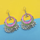 Tip Top Fashions Pink And Green Silver Plated Meenakari Afghani Earrings - 1312430E