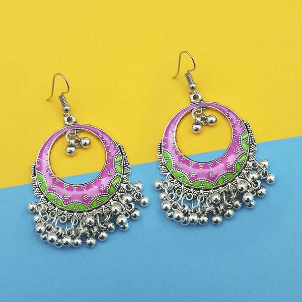 Tip Top Fashions Pink And Green Silver Plated Meenakari Afghani Earrings - 1312430E