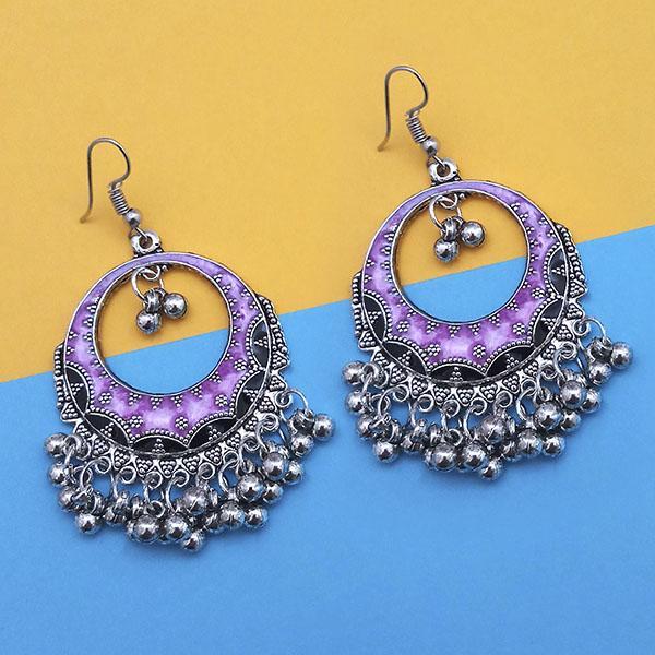 Tip Top Fashions Purple And Black Silver Plated Meenakari Afghani Earrings - 1312430F