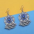 Jeweljunk Blue Silver Plated Meenakari Afghani Earrings - 1312431A