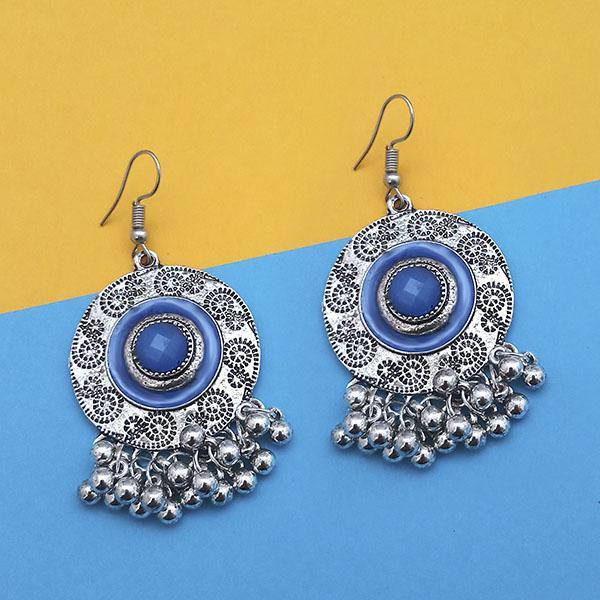 Jeweljunk Blue Silver Plated Meenakari Afghani Earrings - 1312431A