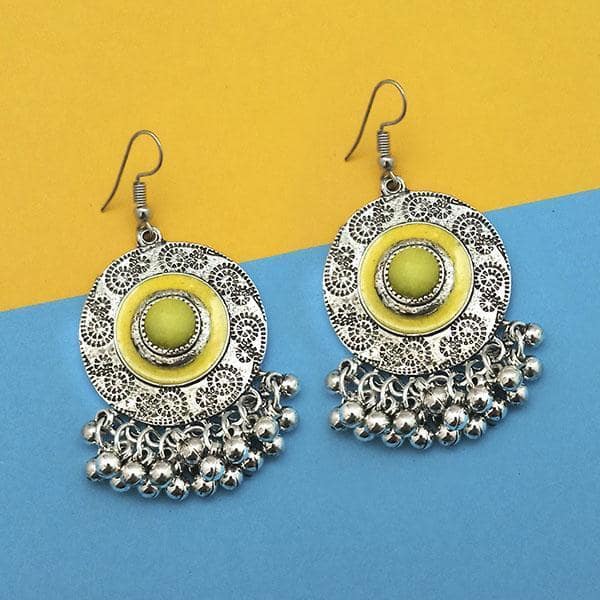 Tip Top Fashions Yellow Silver Plated Meenakari Afghani Earrings - 1312431C