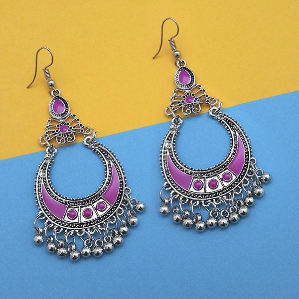 Tip Top Fashions Purple Silver Plated Meenakari Afghani Earrings - 1312432D