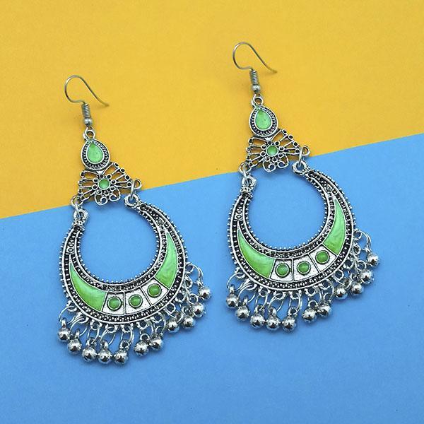 Tip Top Fashions Green Silver Plated Meenakari Afghani Earrings - 1312432F