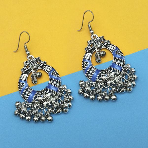 Tip Top Fashions Blue Silver Plated Meenakari Afghani Earrings - 1312433A