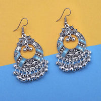 Tip Top Fashions Blue Silver Plated Meenakari Afghani Earrings - 1312433B