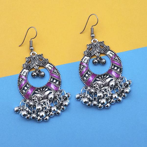 Tip Top Fashions Purple Silver Plated Meenakari Afghani Earrings - 1312433C