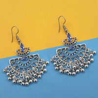 Tip Top Fashions Blue Silver Plated Meenakari Afghani Earrings - 1312434A