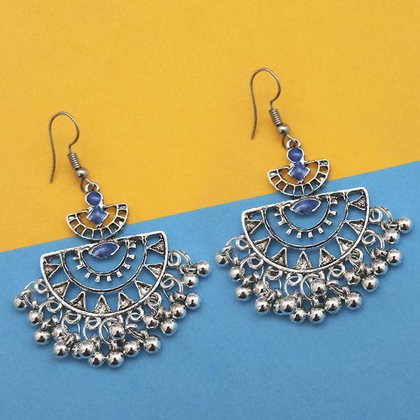 Tip Top Fashions Blue Silver Plated Meenakari Afghani Earrings - 1312434A