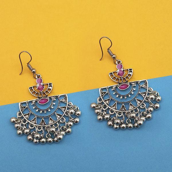 Tip Top Fashions Maroon Silver Plated Meenakari Afghani Earrings - 1312434C