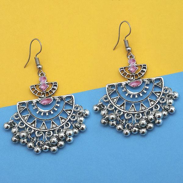 Tip Top Fashions Pink Silver Plated Meenakari Afghani Earrings - 1312434E