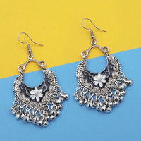 Jeweljunk Black And White Silver Plated Meenakari Afghani Earrings - 1312435B