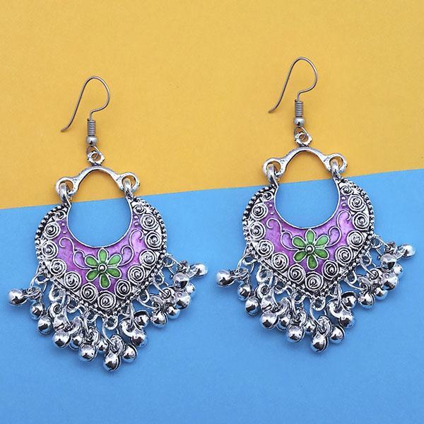 Tip Top Fashions Purple And Green Silver Plated Meenakari Afghani Earrings - 1312435C