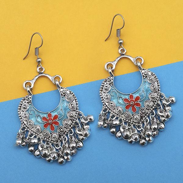 Tip Top Fashions Blue And Red Silver Plated Meenakari Afghani Earrings - 1312435F