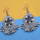 Jeweljunk Black And White Silver Plated Meenakari Afghani Earrings - 1312436B