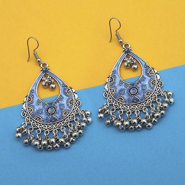 Jeweljunk Blue Silver Plated Meenakari Afghani Earrings - 1312437A